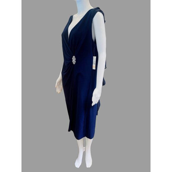 R&M Richards Womens Navy Blue Dress With Rhinestone Detail & Sheer Sleeves Style - Picture 3 of 10